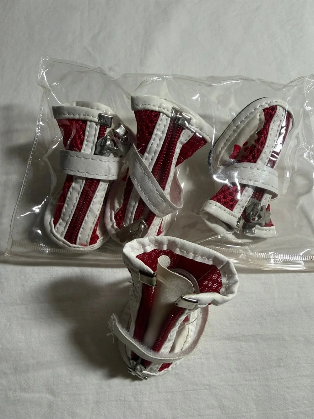 Dog White and Red Hook-and-Loop Boots